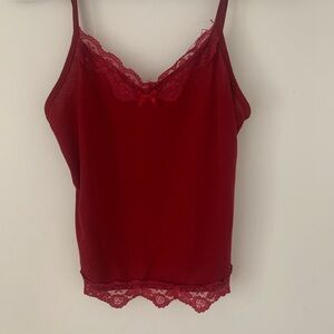 Red lace trim tank top size medium